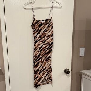 Leith Brown and Black Midi Dress